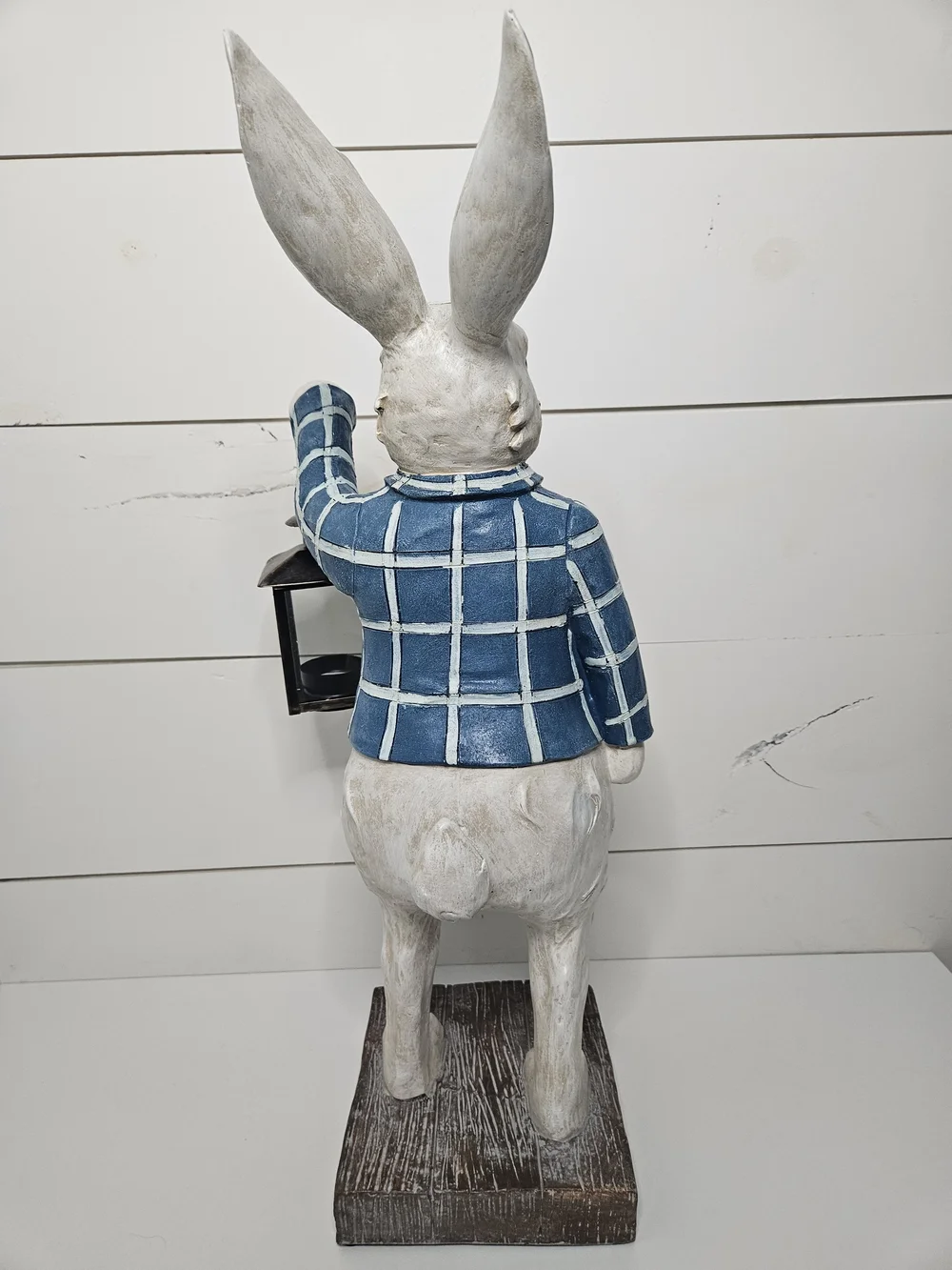 NWT White Bunny Rabbit w Blue Jacket & Lantern Decor
